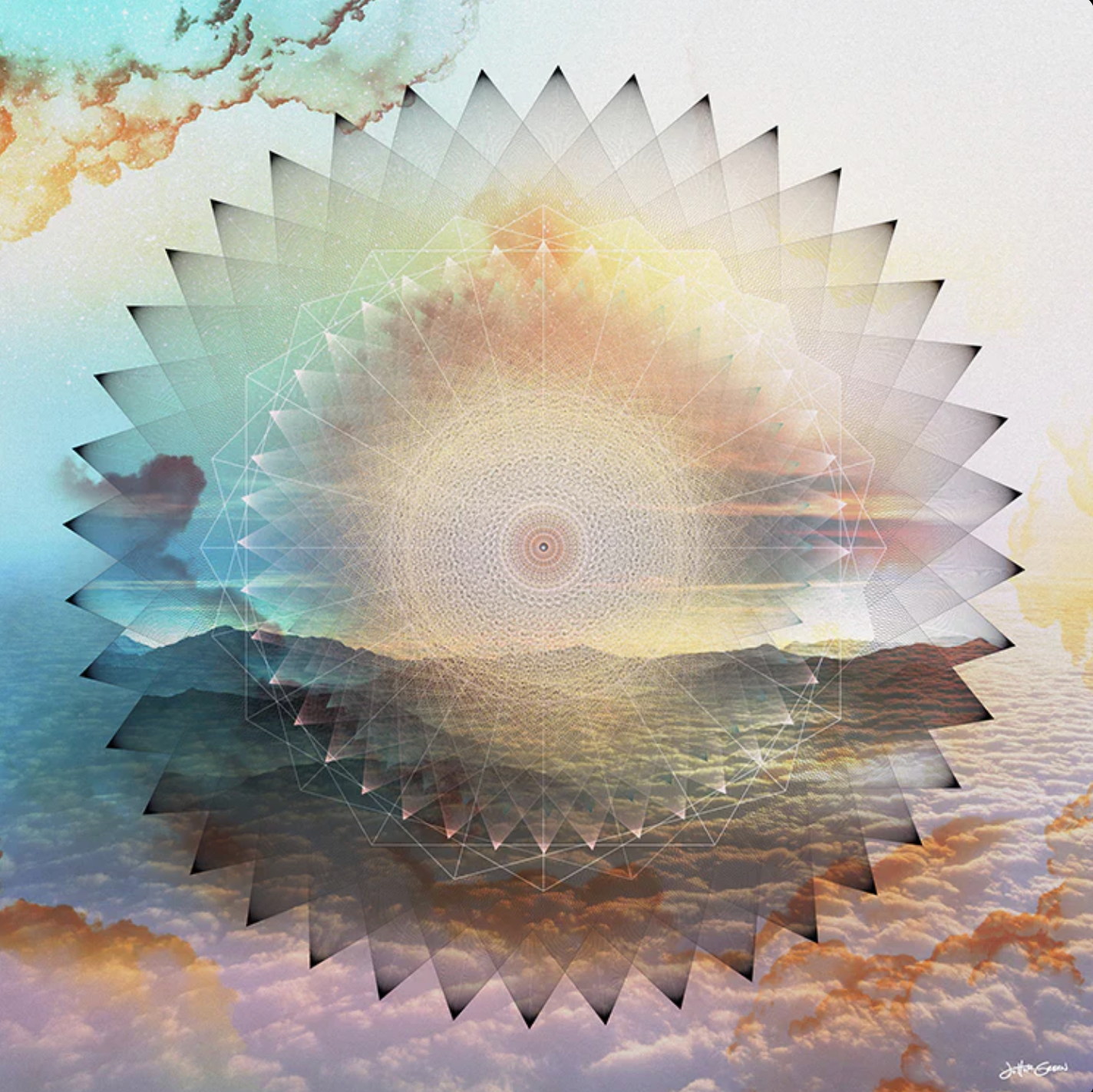Abstract sacred light artwork titled Ascent with vertical luminous geometry