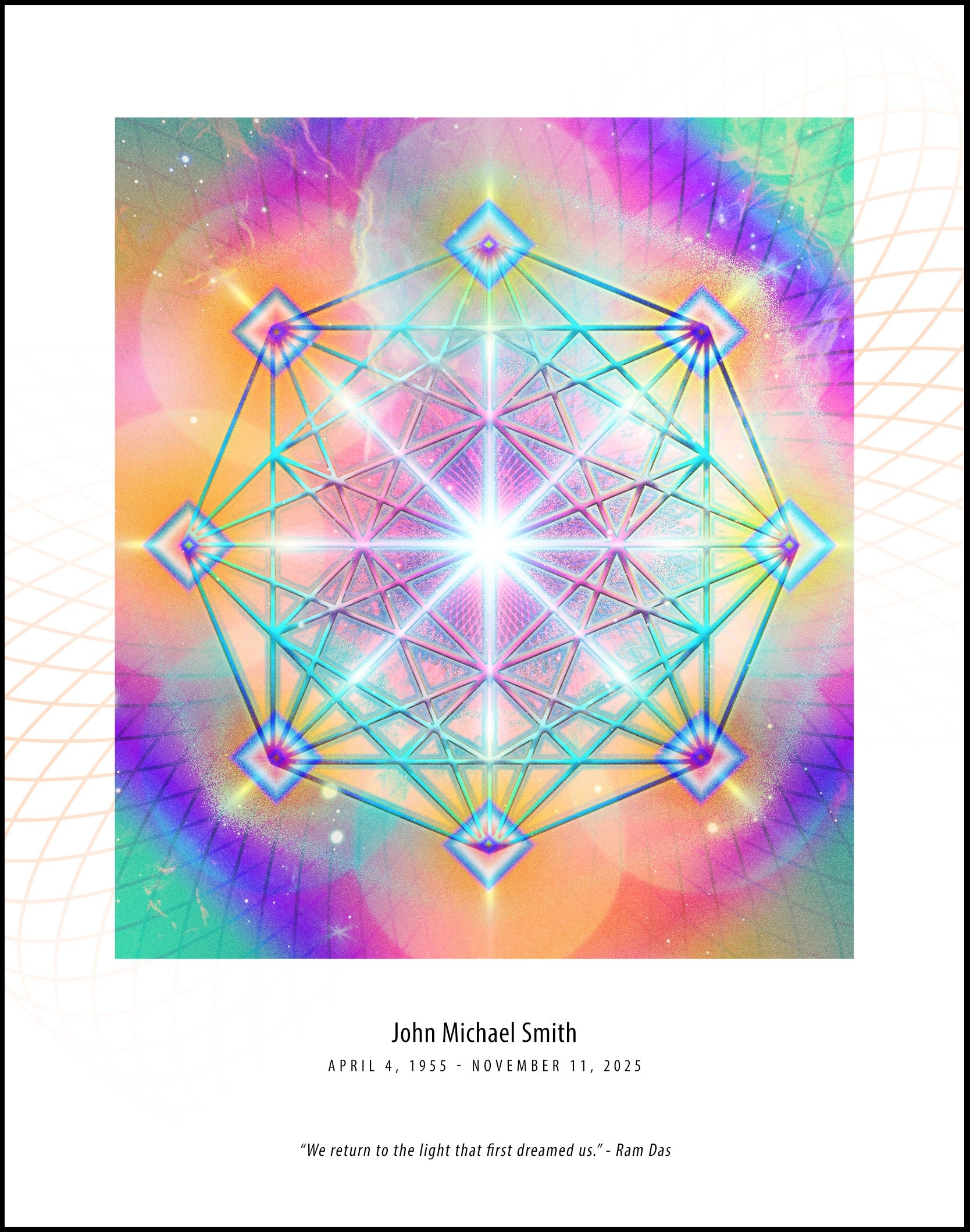 Light consciousness memorial print — sacred geometric art for one loved one
