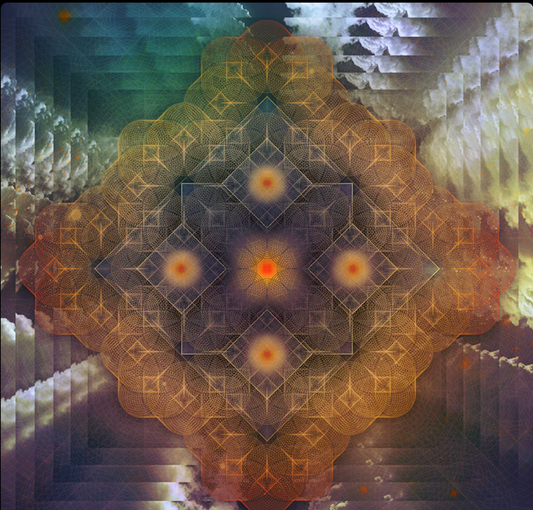 Dual memorial artwork with luminous sacred geometry representing two loved ones