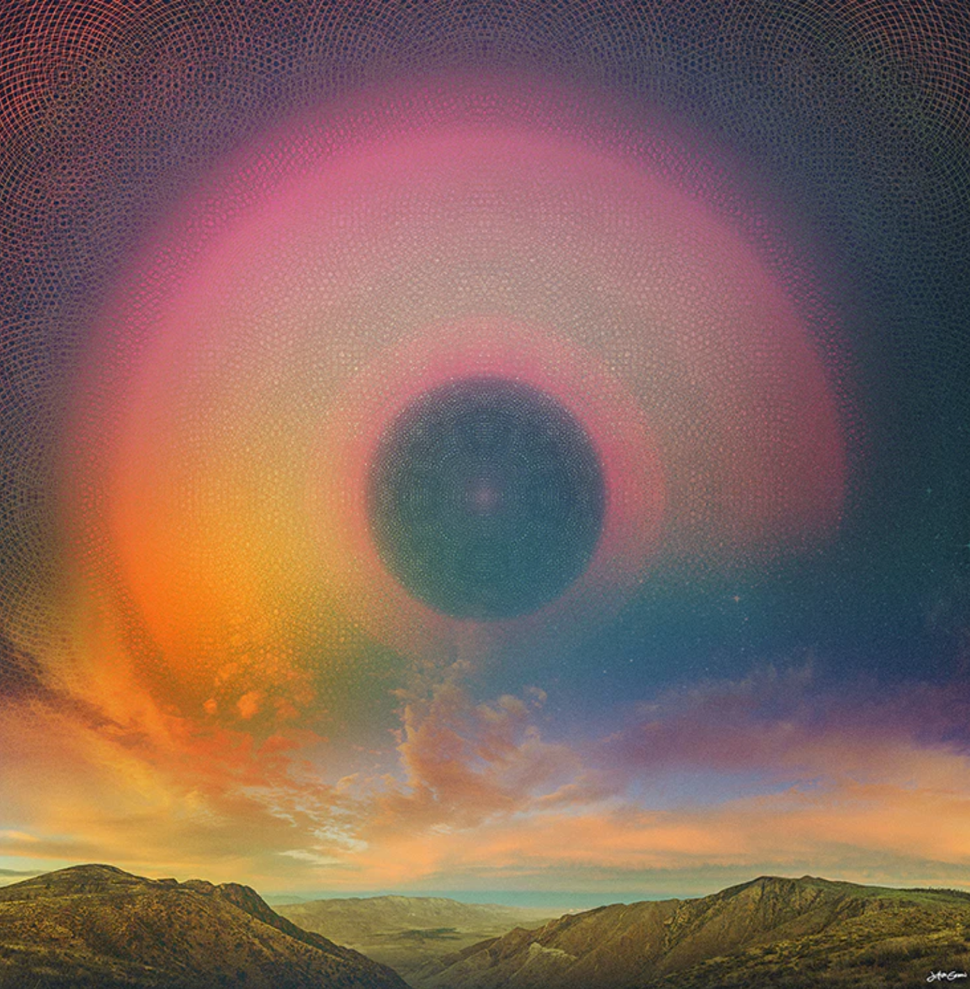 Centered sacred geometry artwork titled The I with radiant core.