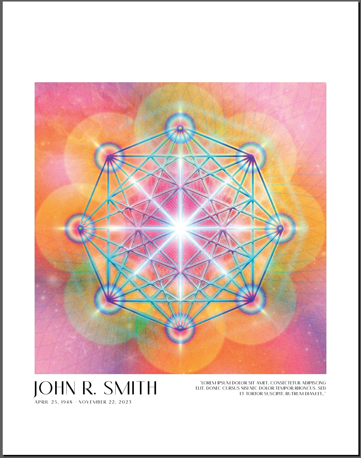 Radiant spiritual memorial print for one individual — placeholder art